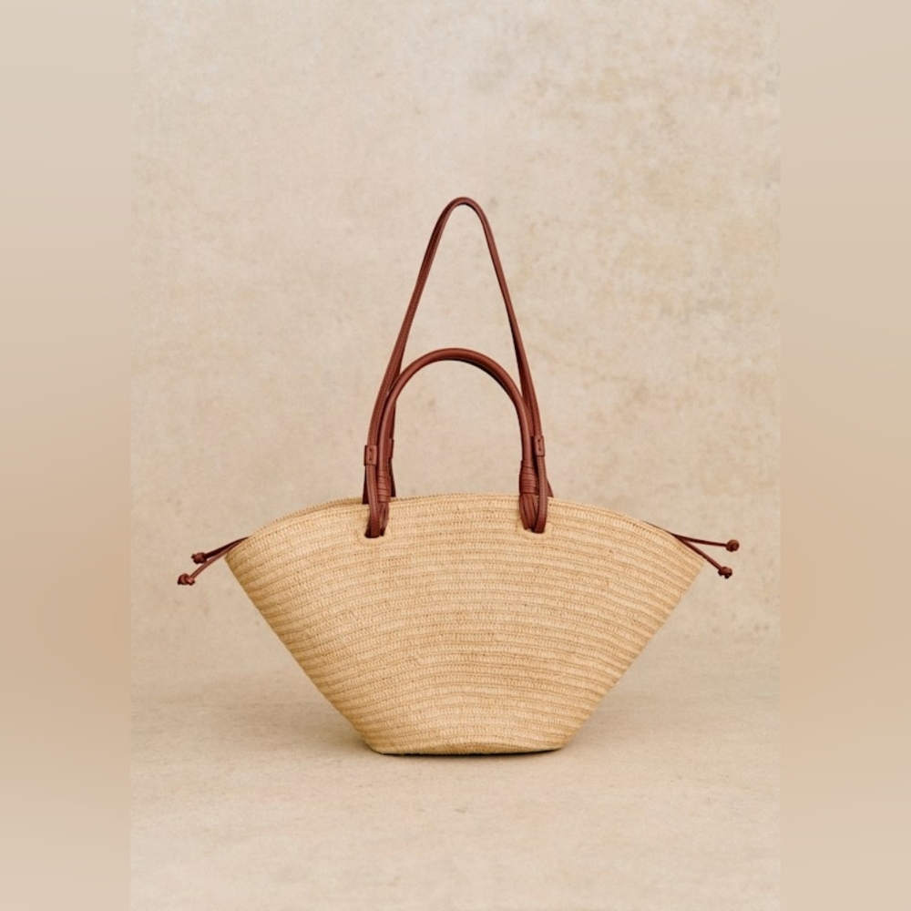 Sezane Justine Basket Bag Embroidered Pink Flowers Raffia - Picture 9 of 14